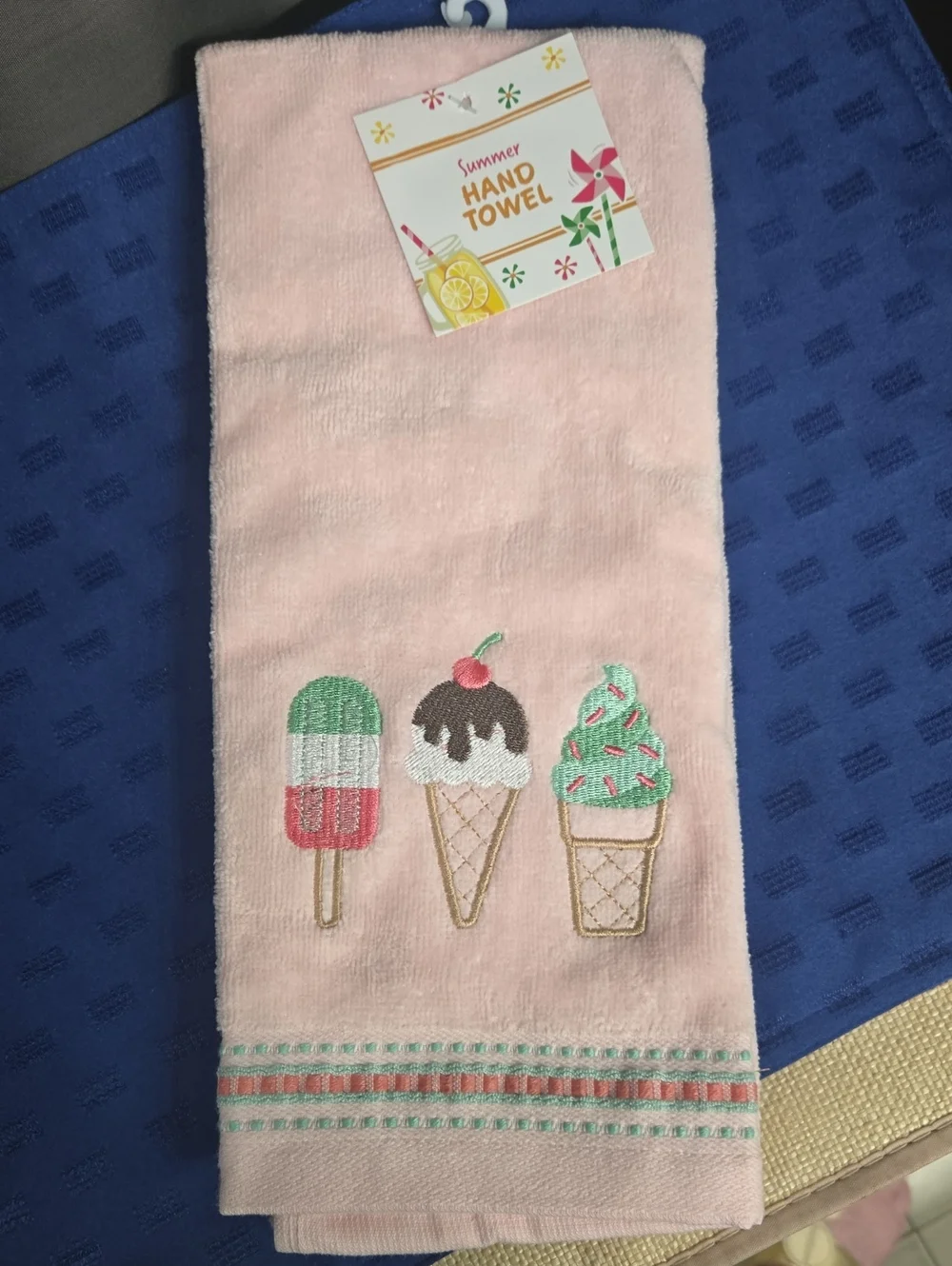 Pink Ice Cream Embroidered Hand Towel -
